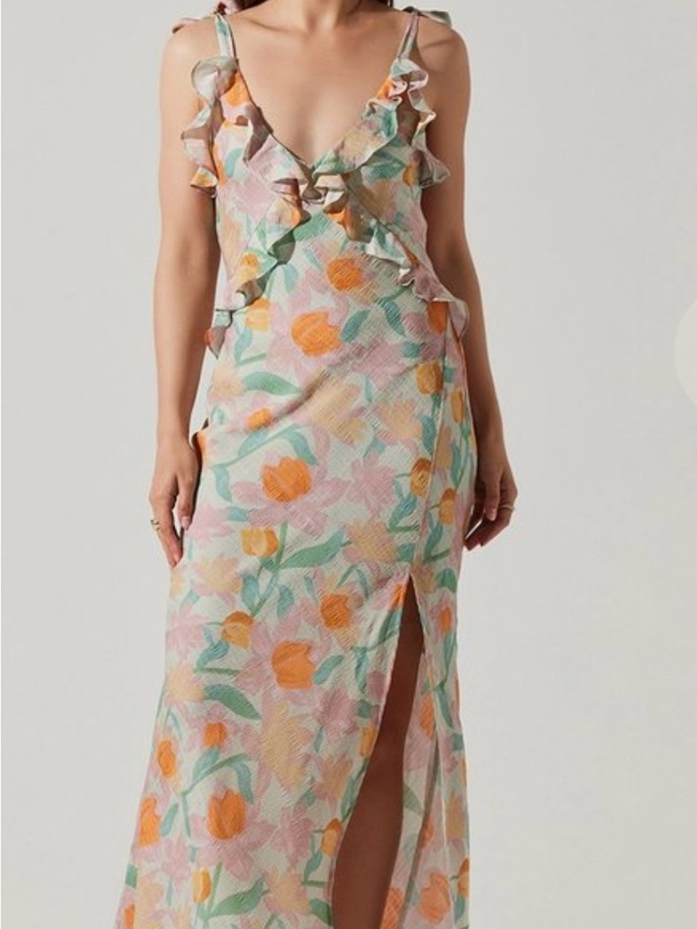 Anthropologie Pastel Floral Ruffle Maxi Dress SMALL